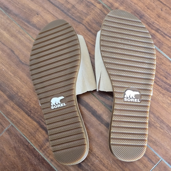 Sorel Ella Block Slide Metallic Suede Women's Sandals in Neutral Tan Size 9 - Picture 10 of 12